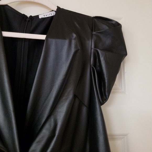 NWT VOILA Faux Leather Long Sleeve Rushed Front Wrap Mini Dress M - Picture 9 of 16